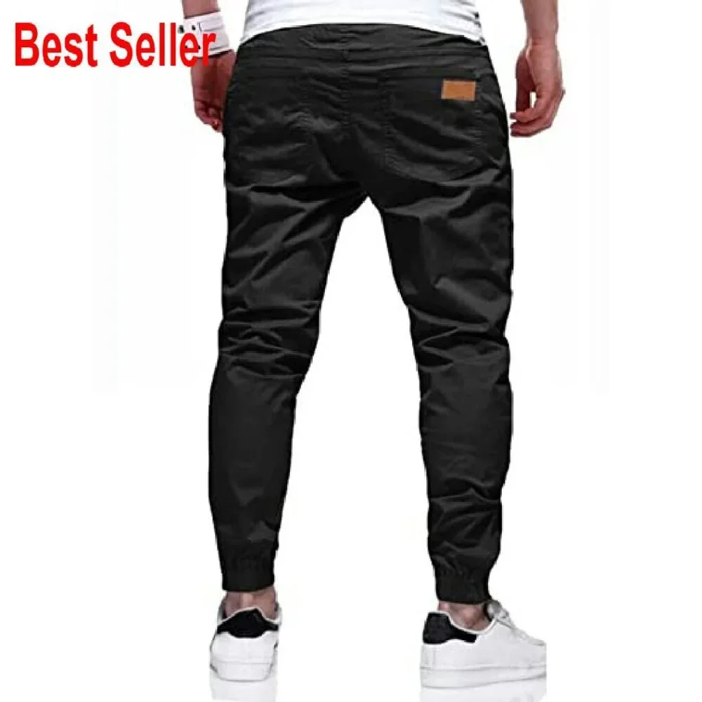 Men's Casual Joggers Twill Cargo Pants Tapered Fit Comfortable Drawstring